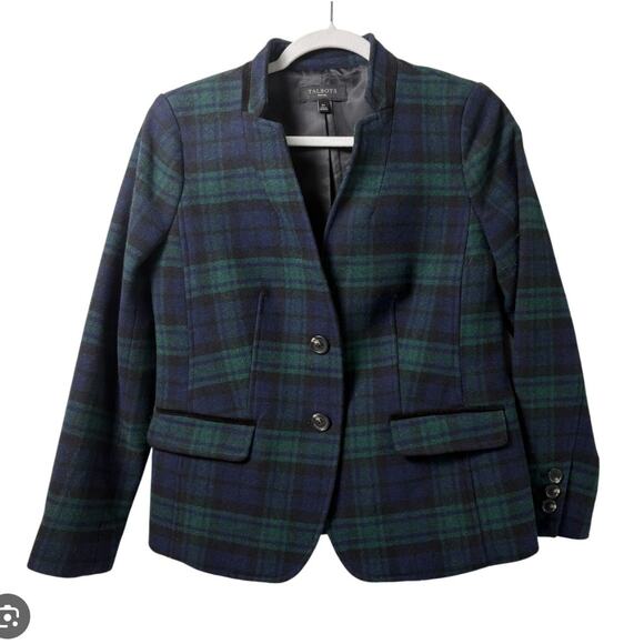 Talbots Black Watch Velvet-Trim Wool Blazer 12P NWT - Picture 1 of 6